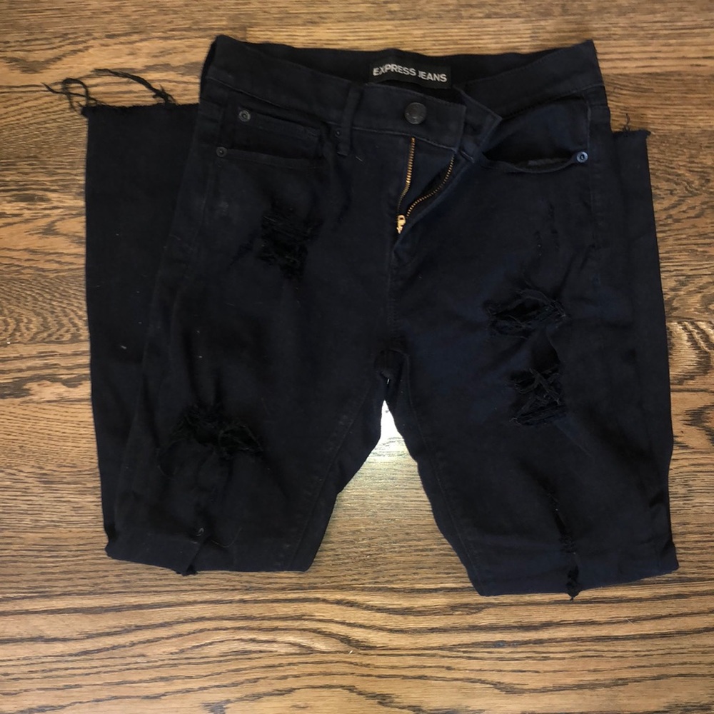 Express black distressed skinny jeans